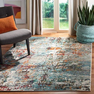 Abbildung von SAFAVIEH Zeitgenössische Teppich für Wohnzimmer, Esszimmer, Schlafzimmer Madison Collection, Kurzer Flor, Grau und Blau, 122 X 183 cm
