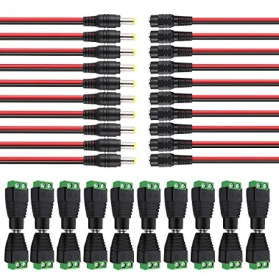 Abbildung von Aiqeer 5.5 X 2.1 mm DC Stecker Verbinder Set, 10 Paare 12V / 24V Power Adapter Terminalblock und Pigtail Kabel
