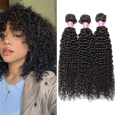 Abbildung von RICHAIR Human Hair Bundles, Curly Wave 3 16 Inches (40.64 cm), Brazilian Kinky Hair, Virgin 50 g/Bundle (Total 150 g)