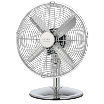Abbildung von Cecotec EnergySilence 620 RetroDesk Tischventilator, 40 W, Chrom Finish, Durchmesser 30,5 cm mit 4 Flügeln, 3 Geschwindigkeiten, Oszillation, höhenverstellbar, maximale Sicherheit