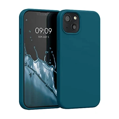 Abbildung von kwmobile Hülle kompatibel mit Apple iPhone 13 Silikon Handy Case Handyhülle weiche Oberfläche kabelloses Laden Petrol matt