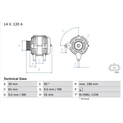 Abbildung von BOSCH 0 986 080 990 Lichtmaschine 14V 120A RENAULT: CLIO 3, Megane 3 Schrägheck, SCENIC