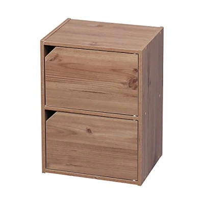 Abbildung von Iris Ohyama, Bücherregal, Möbel mit 2 Türen und Regalen, Einfache Montage, Design, Modular, Büro, Schlafzimmer, Wohnzimmer Module Shelf MDB 2D Hellbraun