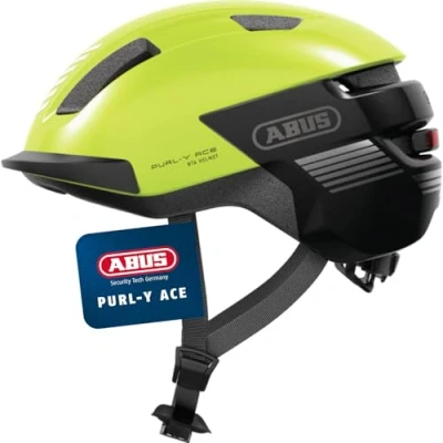 Abbildung von ABUS Fahrradhelm Purl Y ACE mit LED Licht geeignet Fahrten auf E Bike und S Pedelec Trendiger NTA Schutzhelm für Erwachsene Jugendliche Gelb, Größe