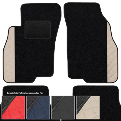 Abbildung von moto MOLTICO Fußmatten Auto Velours Autoteppiche Schwarz Automatten Set 4 teilig Auffälliges Design passend für FIAT 500 ab 2007 (Beiges Muster)