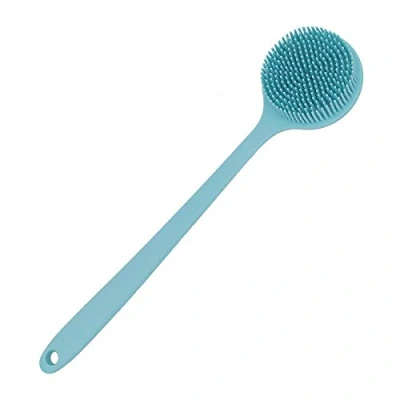 Abbildung von DNC Silikon Rückenschrubber für Dusche, weiche Badebürste mit langem Griff (blau)