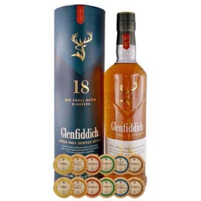 Abbildung von Flasche Glenfiddich 18 Jahre Single Malt Whisky + 12 Edelschokoladen in 6 Sorten