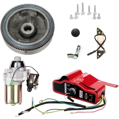 Abbildung von Carkio Electric Start kit Starter Motor Flywheel Switch Compatible with Honda GX240 8HP GX270 9HP Engine Key Coil