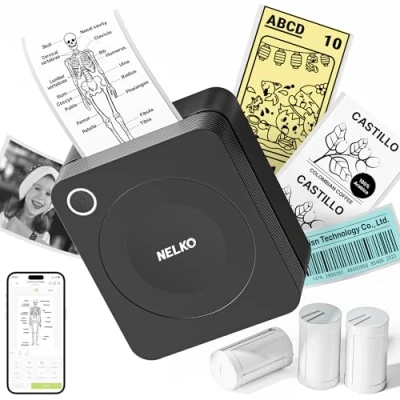 Abbildung von Nelko Aufkleber Drucker, PM230 Mini Drucker Bluetooth Portabel Sticker Maker mit 3 Rollen Papier, für DIY Erstellung, Studiennotizen, Bilder, Quittungen, Mehrere Vorlagen Telefon （Schwarz）