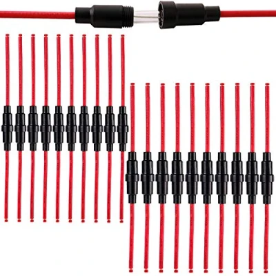 Abbildung von QitinDasen 20Pcs Professionell Schwarz AGC Sicherungshalter Set, 32V 20A Inline Schraube Typ Sicherungskasten mit 16 AWG Draht, für Schnell Schlag Glasrohrsicherungen (5 X 20mm, 6 30mm)