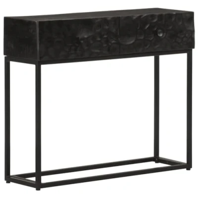 Abbildung von vidaXL Konsolentisch, Flurtisch mit Stauraum Eisenbeine, Beistelltisch für Wohnzimmer, Sofatisch Sideboard, Schwarz Massivholz Mango Eisen