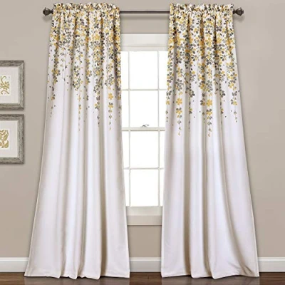 Abbildung von Lush Decor Vorhänge mit weinenden Blumen, Gelb und Grau, 241,3 x 132,1 cm, Grau