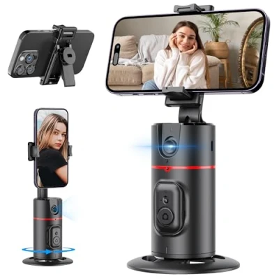 Abbildung von Auto Face Tracking Telefonhalter, Tripod, 360 Drehbar KöRper Handy Kamera Halter Ausziehbar Smart Gimbal Stabiliser für Vlog/Tik Tok, Wiederaufladbare Batterie(Schwarz)