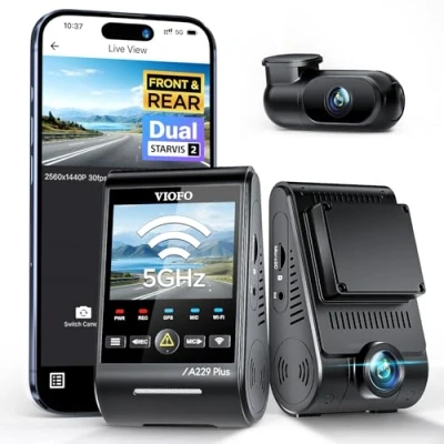 Abbildung von VIOFO A229 Plus 2K + Dual STARVIS 2, HDR Vorne hinten Dashcam Auto, Sprachsteurung &amp; 5GHz Wi Fi WLAN Autokamera, Ultrapräzises GPS, Super Nachtsicht 2.0, 2,4 Großer LCD, Sprachausgabe, 512 GB Max