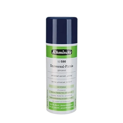 Abbildung von Schmincke Universal Firnis glänzend, Aerospray, 400 ml, 50 590 042, Schlussfirnis für Öl , Acryl und andere Maltechniken, Kunstharzfirnis mit UV Schutz, farblos