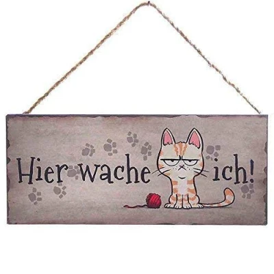 Abbildung von linoows Blechschild, Reklameschild, Hier Wache Ich Katze, Lustiges Wandschild 13x31 cm