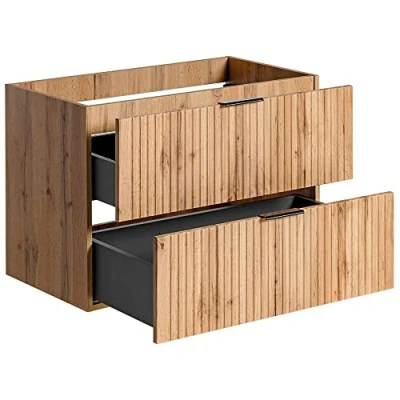 Abbildung von Lomadox Badezimmermöbel Waschtisch Unterschrank 80 cm in Wotaneiche mit gerillter Front, 2 Softclose Auszüge, B/H/T ca. 80/57/46
