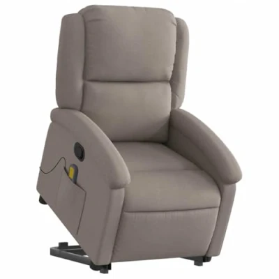 Abbildung von vidaXL Massagesessel, Verstellbar Sessel mit Aufstehhilfe, Fernsehsessel Relaxsessel Liegefunktion, Liegesessel Aufstehsessel Polstersessel, Taupe Stoff