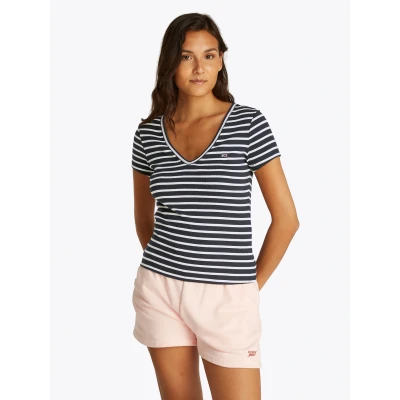 Abbildung von Tommy Jeans T Shirt TJW SLIM ESSENTIAL RIB V SS mit Logostickerei
