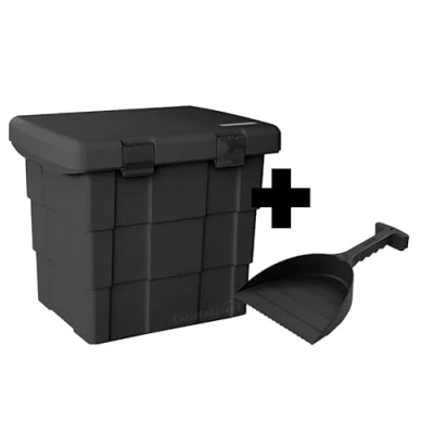 Abbildung von DAKEN Streugutbehälter mit Schaufel 108 ltr. schwarz, Streugutbox, Streusalzbox, Sandbox, Lagerbehälter, Pick up Box, Streukiste, Salzlager, Winterdienst Schaufel, SB108+Schaufel
