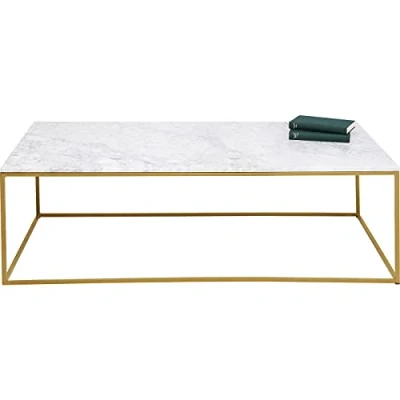 Abbildung von Kare Design Couchtisch Key West, Gold, Beistelltisch, Wohnzimmertisch, Stahl Gestell, Mineralmarmor Tischplatte, rechteckig, 40x120x60 cm (H/B/T)