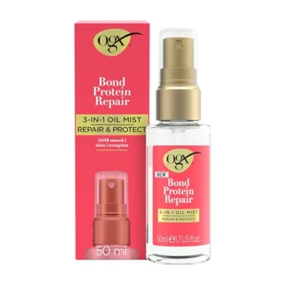 Abbildung von OGX Repair and Protect Bond Protein 3 in1 Oil Mist Öl Spray Sprühnebel,50 ml Glättet trockenes, beschädigtes Haar für 24 Stunden mit Lipi Pro Shield Technology, Dual Action Reparaturtechnologie