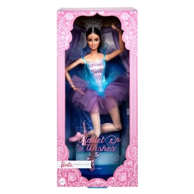 Abbildung von Barbie Signature Ballet Wishes Puppe (brünett, ca. 30 cm), beweglich, mit Ballerinakostüm, Tutu, Spitzenschuhen und Diadem, Geschenk für Kinder ab 6 Jahren, JCW44