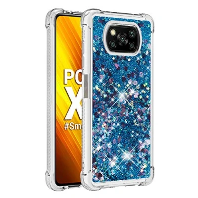 Abbildung von KBIKO zxl Hülle kompatibel mit Xiaomi Poco X3 Pro Schutzhülle Flüssig Glitzer, Handyhülle Back Cover Glitter Flüssigkeit, TPU Silikon für NFC.Blue YBL