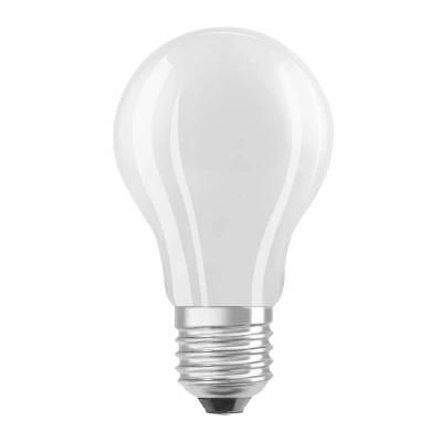 Abbildung von OSRAM LED Superstar Classic Lampe A 75 in klassischer Kolbenform aus gefrostetem Glas, 5 W, 1055 lm, E27 Fassung, warmweißes Licht mit 2700 K, EEK A, 60 mm Durchmesser, 2er Pack