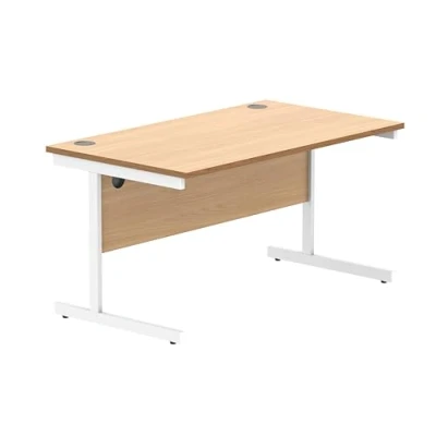 Abbildung von office hippo Essentials Rechteckiger Schreibtisch Computer Arbeitsplatz, Heimbürotisch mit Kabelanschluss Management, 140 x 80 cm, Norwegische Buche