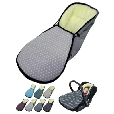 Abbildung von Fußsack für Babyschale [Winterfußsack] Kinderautositz kompatibel mit Maxi Cosi Babyschalen Gruppe 0+ Lammwolle Sitzauflage verstellbar (Sterne hellgrau)