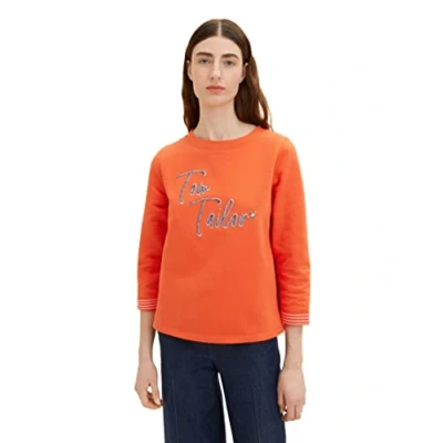 Abbildung von TOM TAILOR Damen 1036581 Sweater mit Schriftzug, 15612 Fever Red, XXS