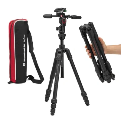 Abbildung von Manfrotto Befree GT PRO Reisestativ aus Aluminium, 4 teilig, mit 3 Wege Schwenk /Neigekopf, Schwarz
