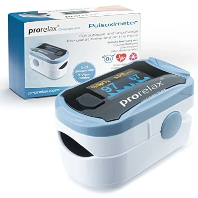 Abbildung von prorelax Pulsoximeter 12021, Messung von Pulsfrequenz, Sauerstoffsättigung und Durchblutungsindex