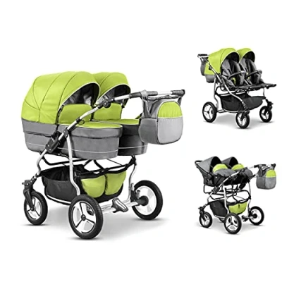 Abbildung von BabyMerc Zwillingswagen Zwillingskinderwagen 2 in 1 Twin Star 10 Teile 16 Farben