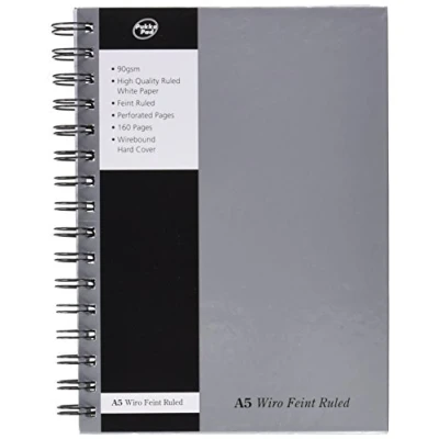 Abbildung von Pukka Pads Spiral Notizbuch WRULA5, gebunden, Format A5, perforiert, liniert, 160 Seiten, 90 g/m², 5 Stück, silberfarben