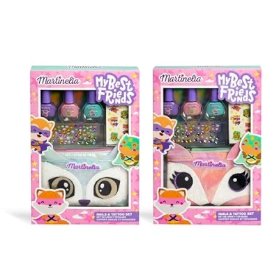 Abbildung von MARTINELIA Maniküre Set für Kinder und Tattoos Superhelden Tiere Nail Art Mädchen Nagellack &amp; Strass Tattoo Make up Tasche Geschenkset Modell zufällig