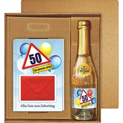 Abbildung von Alles Gute zum 50. Geburtstag Geldgeschenk Buch Piccolo mit Blattgold Kräuterlikör Schnäpse Zollstock für Männer und Frauen als Geburtstagsgeschenk (Alles 50 Piccolo)