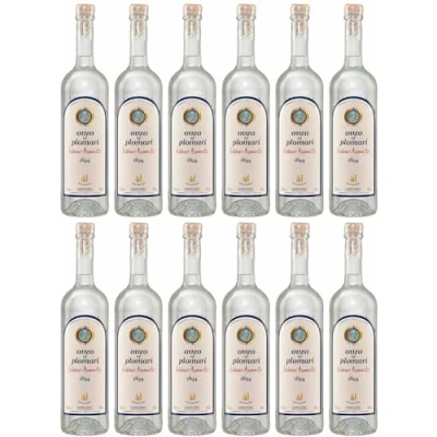 Abbildung von Ouzo Plomari 12x 0,7l Flasche Destillerie Arvanitis 40% Vol. aus Griechenland +20ml Jassas Olivenöl