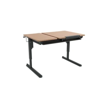 Abbildung von K KETTLER Schülerschreibtisch (Aluminium Tischgestell anthrazit/Tischplattenfarbe Buche) höhenverstellbar und neigbar, mit Schublade Rollen