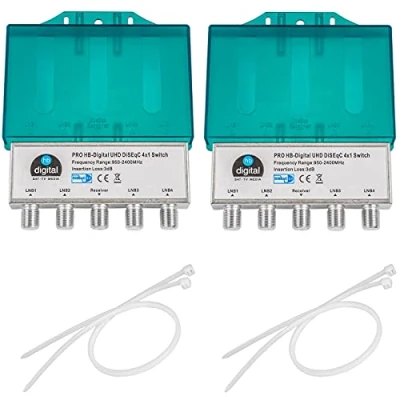 Abbildung von 2X PRO DiseqC Schalter Switch 4/1 mit Wetterschutzgehäuse HB DIGITAL 4X SAT LNB 1 x Teilnehmer/Receiver für Full HDTV 3D 4K UHD