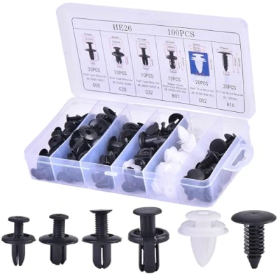 Abbildung von 100 Stück Befestigungsclips Auto, 6 Arten Universal Spreiznieten mit Aufbewahrungsbox, Auto Befestigung Clips Set, Stoßstangen Zierleisten Plastikklips Set Kunststoffniete