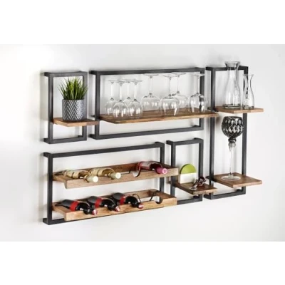 Abbildung von Kobolo Wandregal Hängeregal Metallregal Weinregal Style aus Mangoholz und Metall