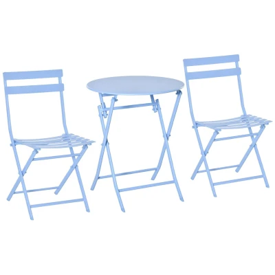 Abbildung von 3 tlg. Gartenset Garnitur Bistrotisch mit 2 Stühlen für Hof Garten klappbar Hellblau