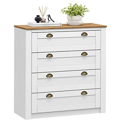 Abbildung von IDIMEX Kommode BOLTON, mit 4 Schubladen aus Kiefer weiß/braun Sideboard Massivhol
