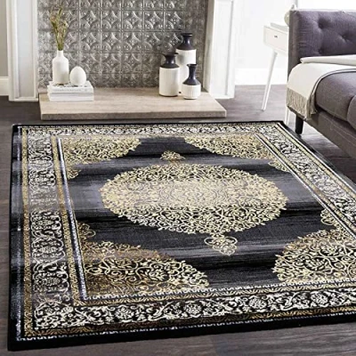 Abbildung von VIMODA Designer Teppich Orientalisch Grau Gold Elegant Glanz, Maße:120x170 cm