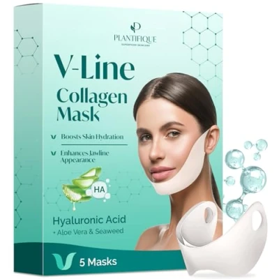 Abbildung von Plantifique Gesichtsmaske V line Hyaluron Face Mask 5er Set Tape Doppelkinn Vegan Masken Beauty Jawline Korean Kinn Straffen mit Mikrokollagen Komplex