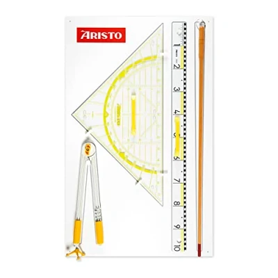 Abbildung von Aristo Wandtafel Set AR1985W (Großformat für Schulen und Lehrer, TZ Dreieck, Lineal, Zeigestock Zirkel aus Kunststoff, inkl. Kunststoffhalterung Wandmontage)