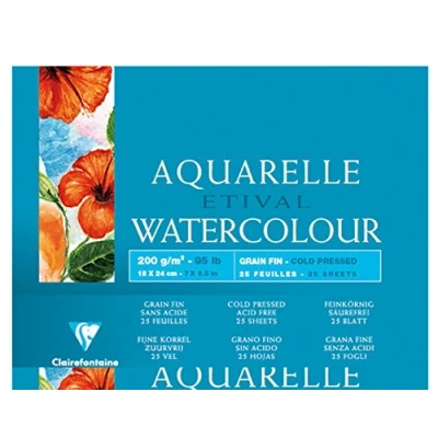 Abbildung von Clairefontaine 96453C Aquarellblock Etival (4 seitig verleimt, 25 Blatt, 200g, für alle Nasstechniken geeignet, feinkörnig, 100% Zellulose, 18 x 24 cm) weiß