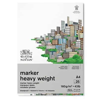 Abbildung von Winsor &amp; Newton 6002012 Durchschlagsicheres Markerpapier im Block 25 Blatt DIN A4, 160g/m², FSC, Chlor und Säurefrei, Alterungsbeständig für alle Arten von Alkoholbasierten Markern